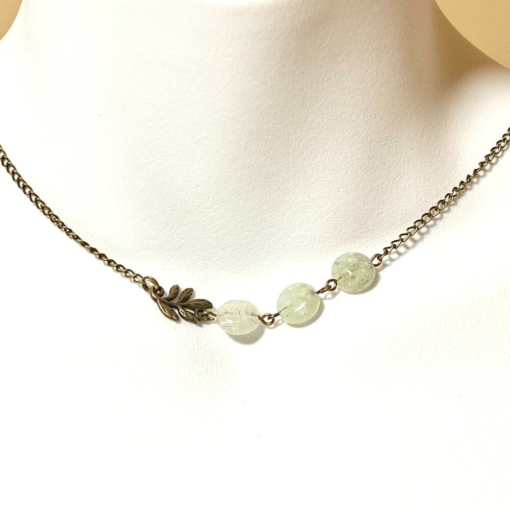 2/$20, Natural Pale Green Prehnite Necklace, Genuine Gemstone Bronze Branch Leaf